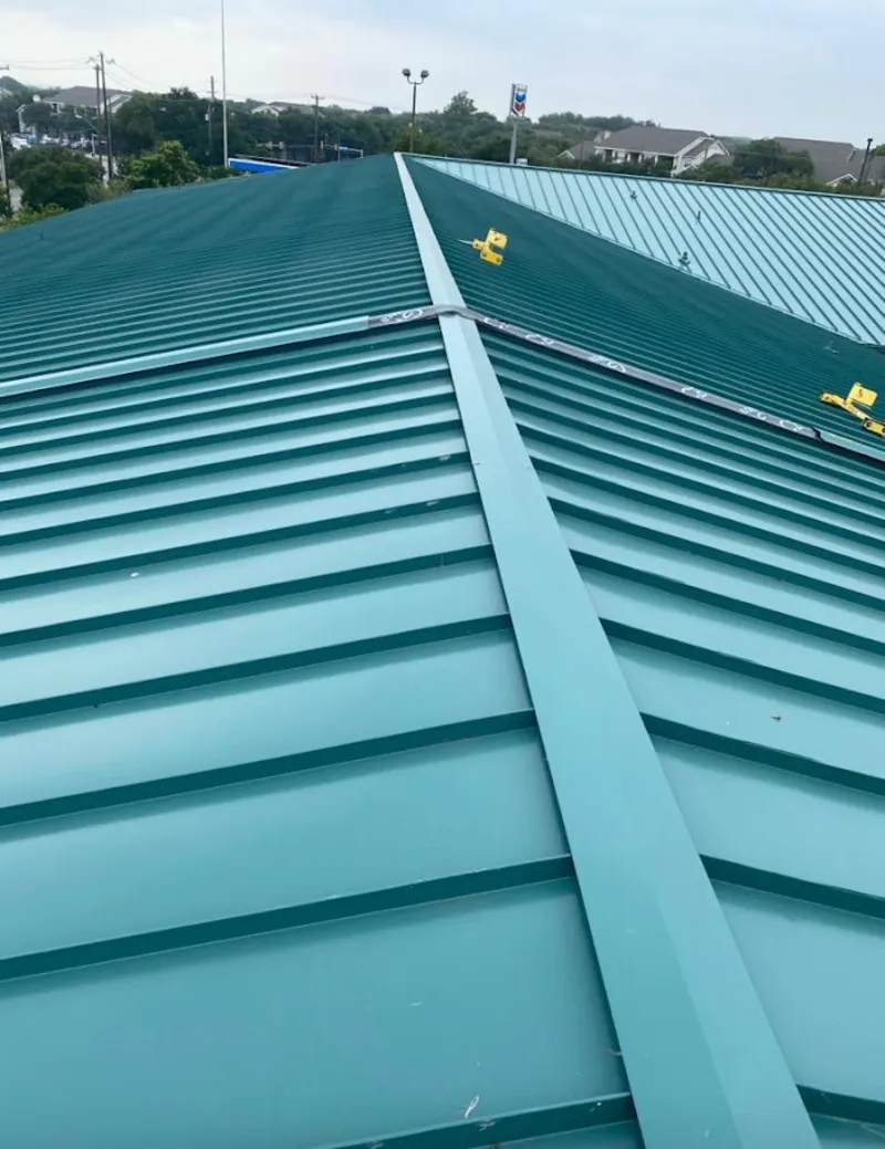 Green commercial metal roof ridge and valley for Metal Roof Repair in South Brunswick